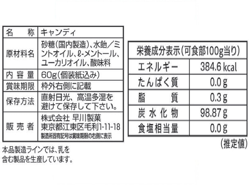 早川　プレミアムスーパーミントキャンディ　６０ｇ