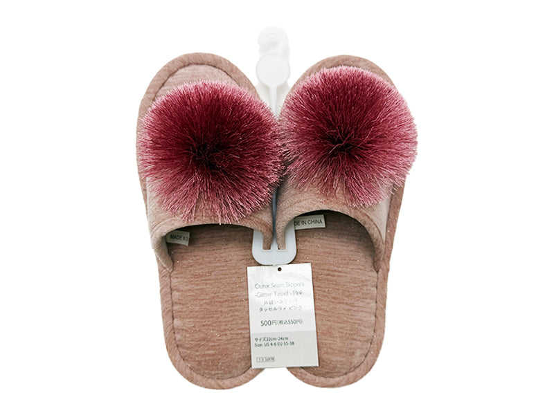 外縫いスリッパ（タッセルラメ、ＰＫ）