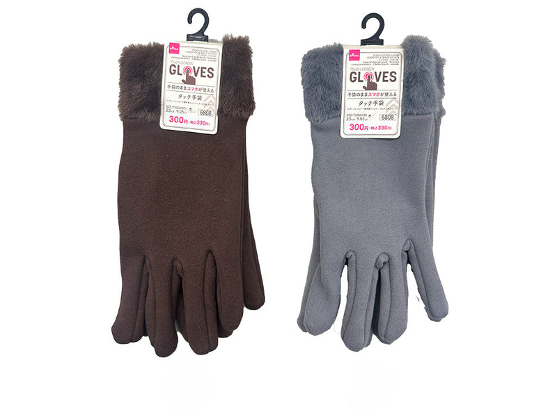 タッチ手袋（レディース、スエード調手首エコファー、タッチ２本、カラー）