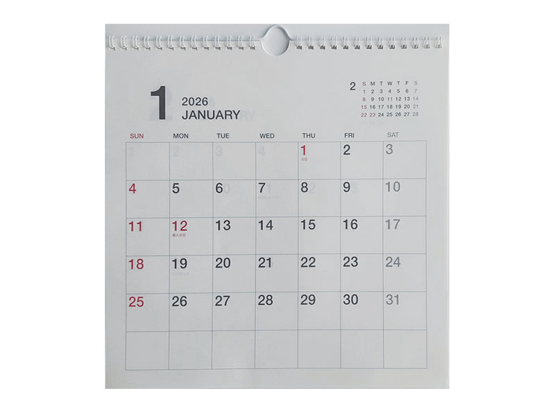 壁掛けＷリングカレンダー（正方形、シンプル）