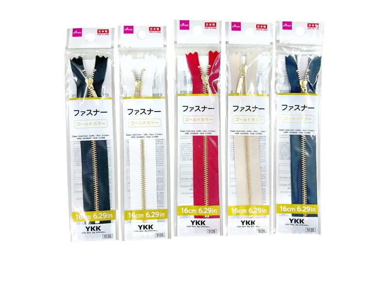 ファスナー（ゴールドカラー、１６ｃｍ、５色）