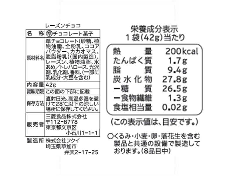 生活志向　レーズンチョコ　４２ｇ