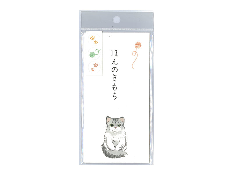 封緘シール付ぽち袋（ねこ柄、９ｃｍ×１８ｃｍ、４枚）