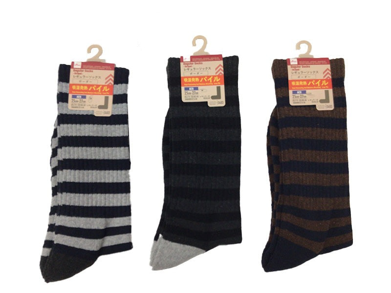 パイル　レギュラーソックス（ボーダー、吸湿発熱）