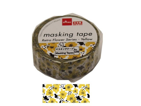 マスキングテープ（レトロフラワーシリーズ、黄色） - ダイソー 