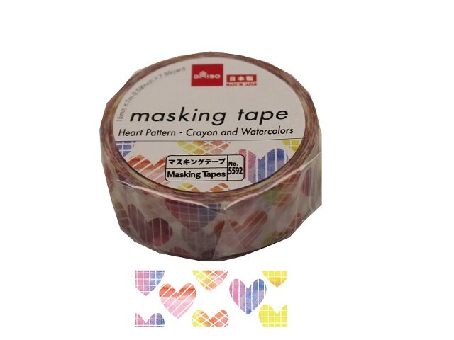 マスキングテープ（ハートパターン、クレヨン×水彩）