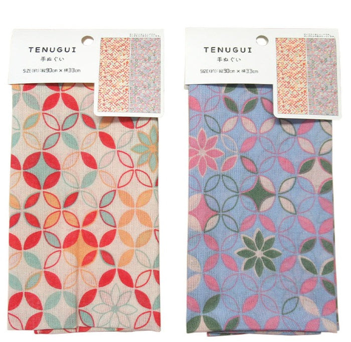 綿混手ぬぐい　花七宝柄