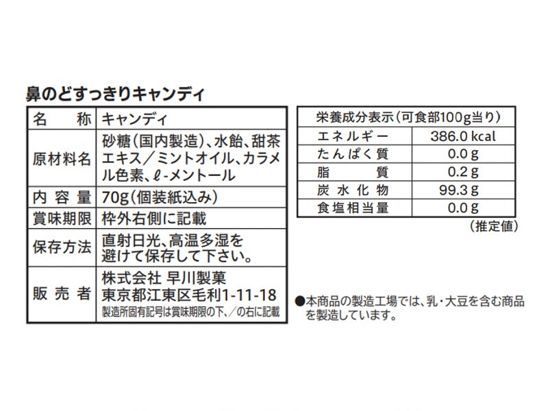 早川 鼻のどすっきり花粉対策キャンディ ７０ｇ