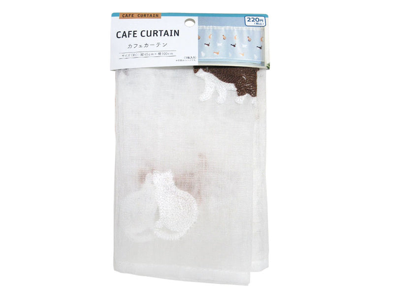 シースルーカフェカーテン 刺繍ネコ柄
