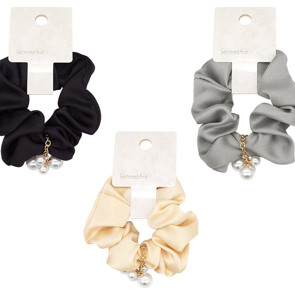 シュシュ（ソフトサテン、フェイクパール付、ベーシックカラー） - 100