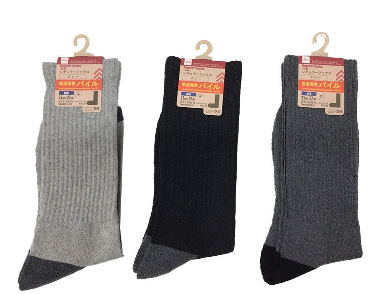 パイル　レギュラーソックス（グレー、吸湿発熱）